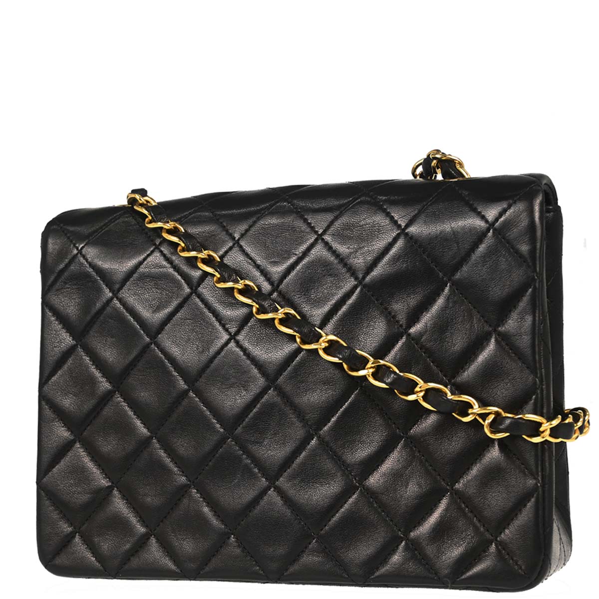 Chanel 1991-1994 Black Lambskin Classic Square Flap Shoulder Bag 20