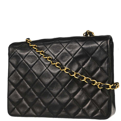 Chanel 1991-1994 Black Lambskin Classic Square Flap Shoulder Bag 20