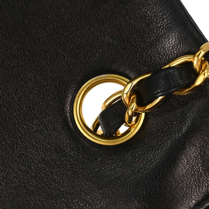 Chanel 1991-1994 Black Lambskin Classic Square Flap Shoulder Bag 20