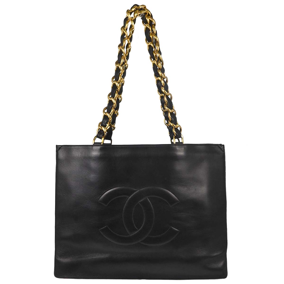 Chanel 1994-1996 Black Lambskin Chain Tote Shoulder Bag