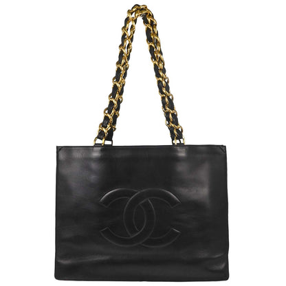 Chanel 1994-1996 Black Lambskin Chain Tote Shoulder Bag