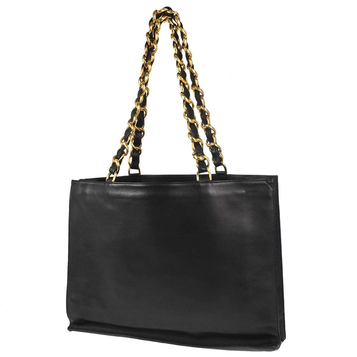 Chanel 1994-1996 Black Lambskin Chain Tote Shoulder Bag