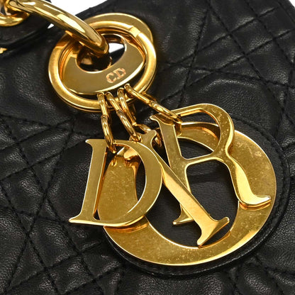 Christian Dior 1997 Black Lambskin Medium Lady Dior Cannage 2way Shoulder Handbag