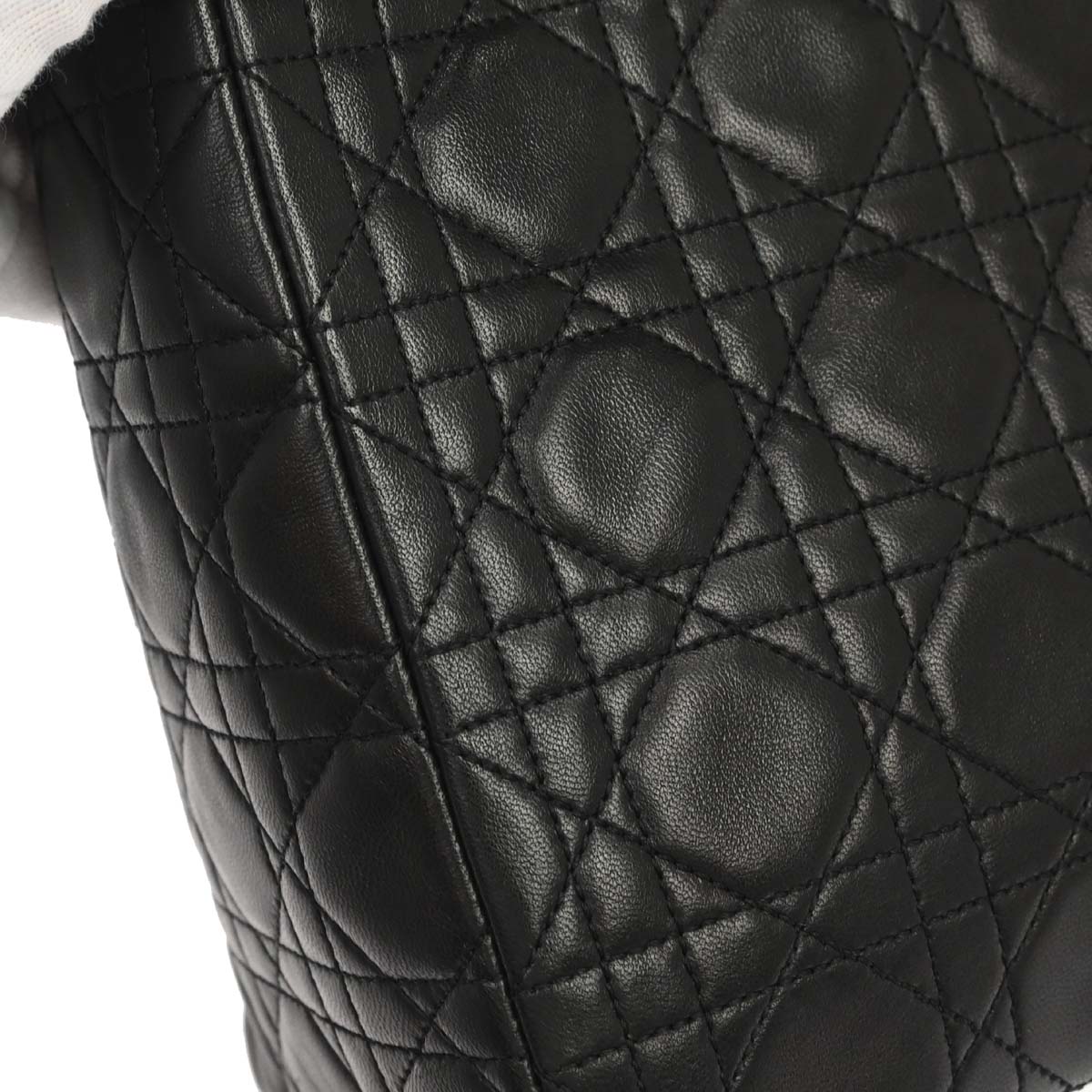 Christian Dior 1997 Black Lambskin Medium Lady Dior Cannage 2way Shoulder Handbag