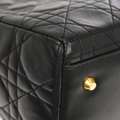 Christian Dior 1997 Black Lambskin Medium Lady Dior Cannage 2way Shoulder Handbag