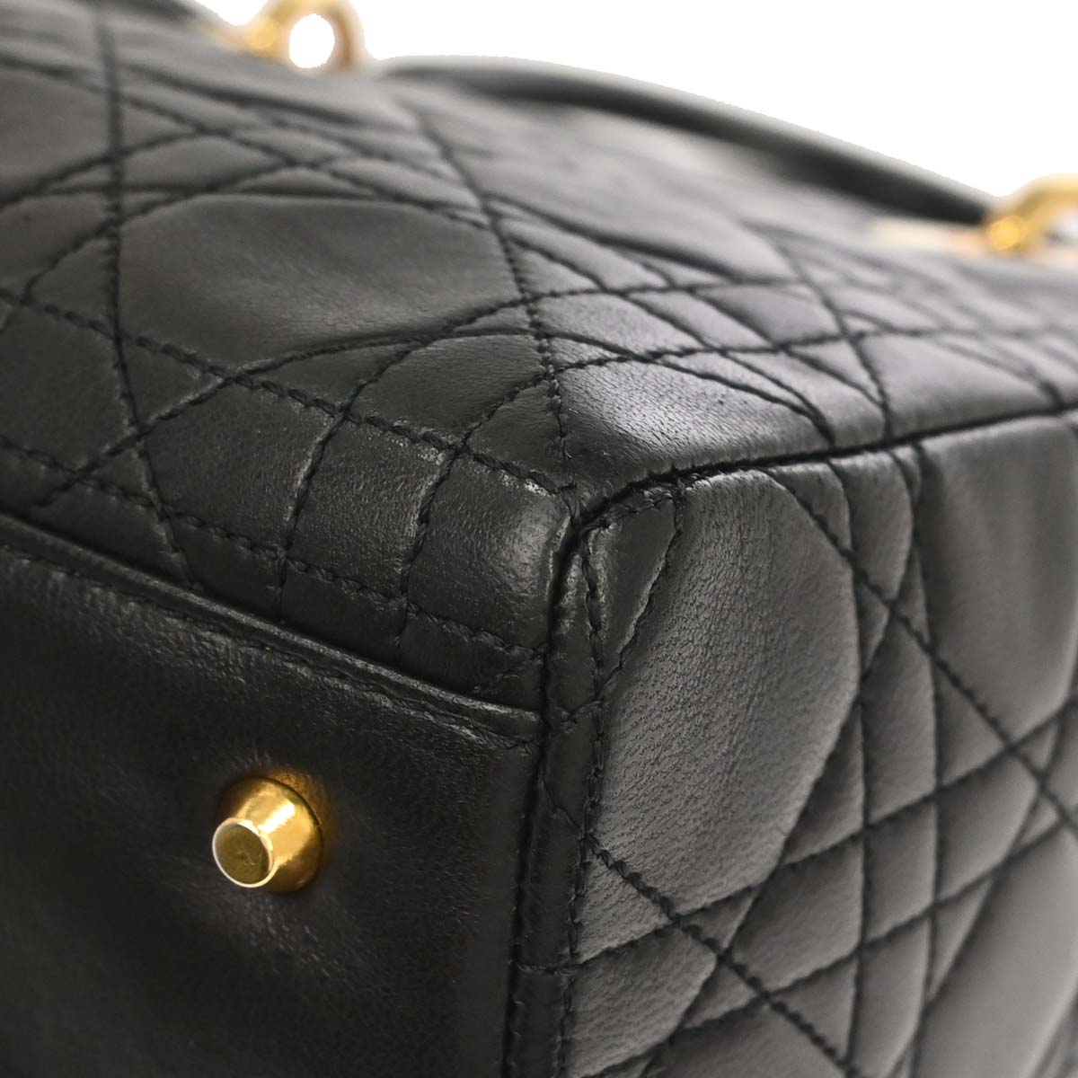 Christian Dior 1997 Black Lambskin Medium Lady Dior Cannage 2way Shoulder Handbag