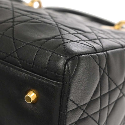 Christian Dior 1997 Black Lambskin Medium Lady Dior Cannage 2way Shoulder Handbag