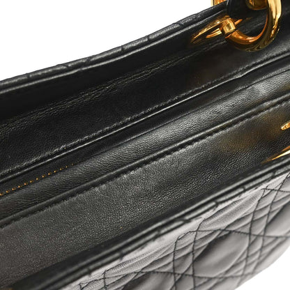 Christian Dior 1997 Black Lambskin Medium Lady Dior Cannage 2way Shoulder Handbag