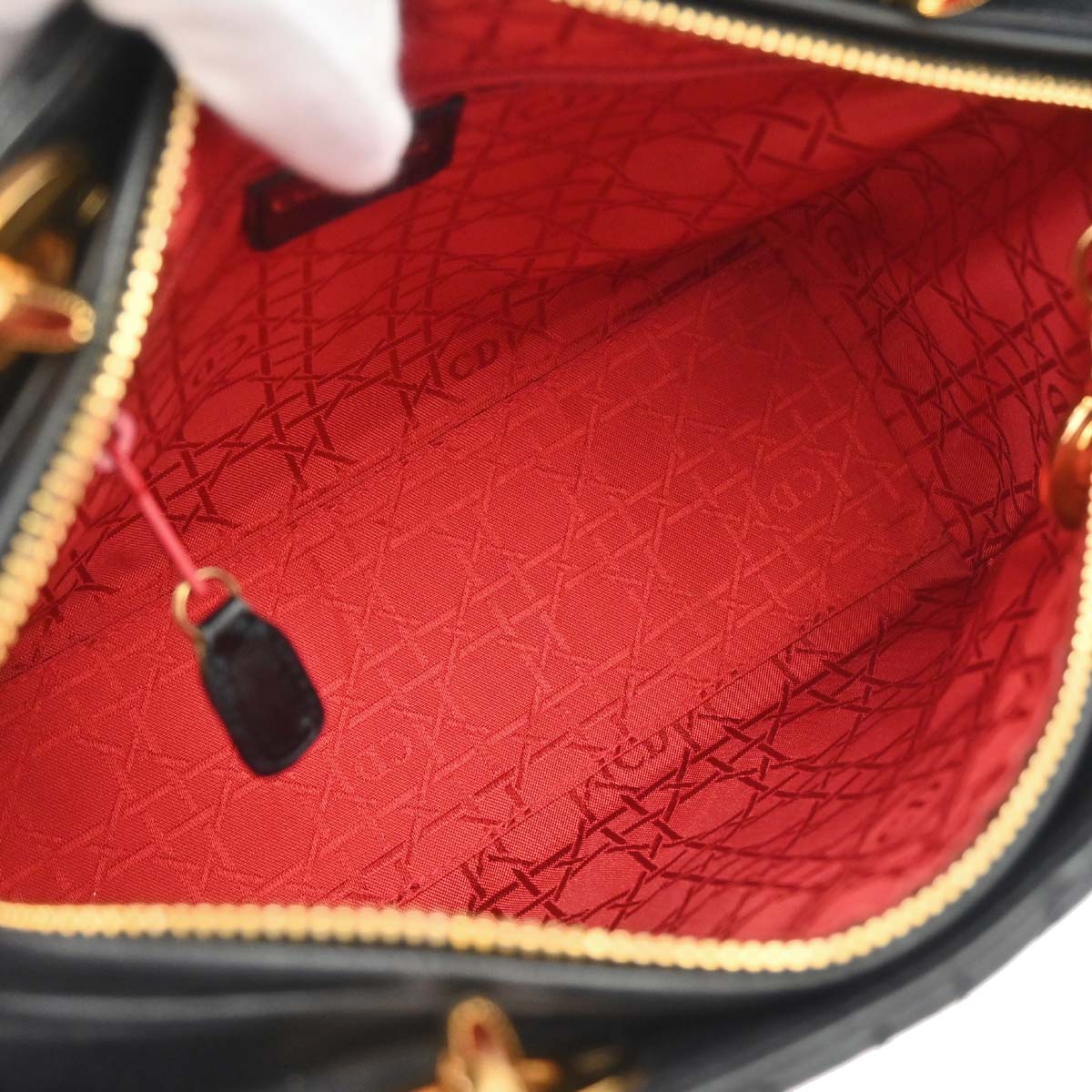 Christian Dior 1997 Black Lambskin Medium Lady Dior Cannage 2way Shoulder Handbag