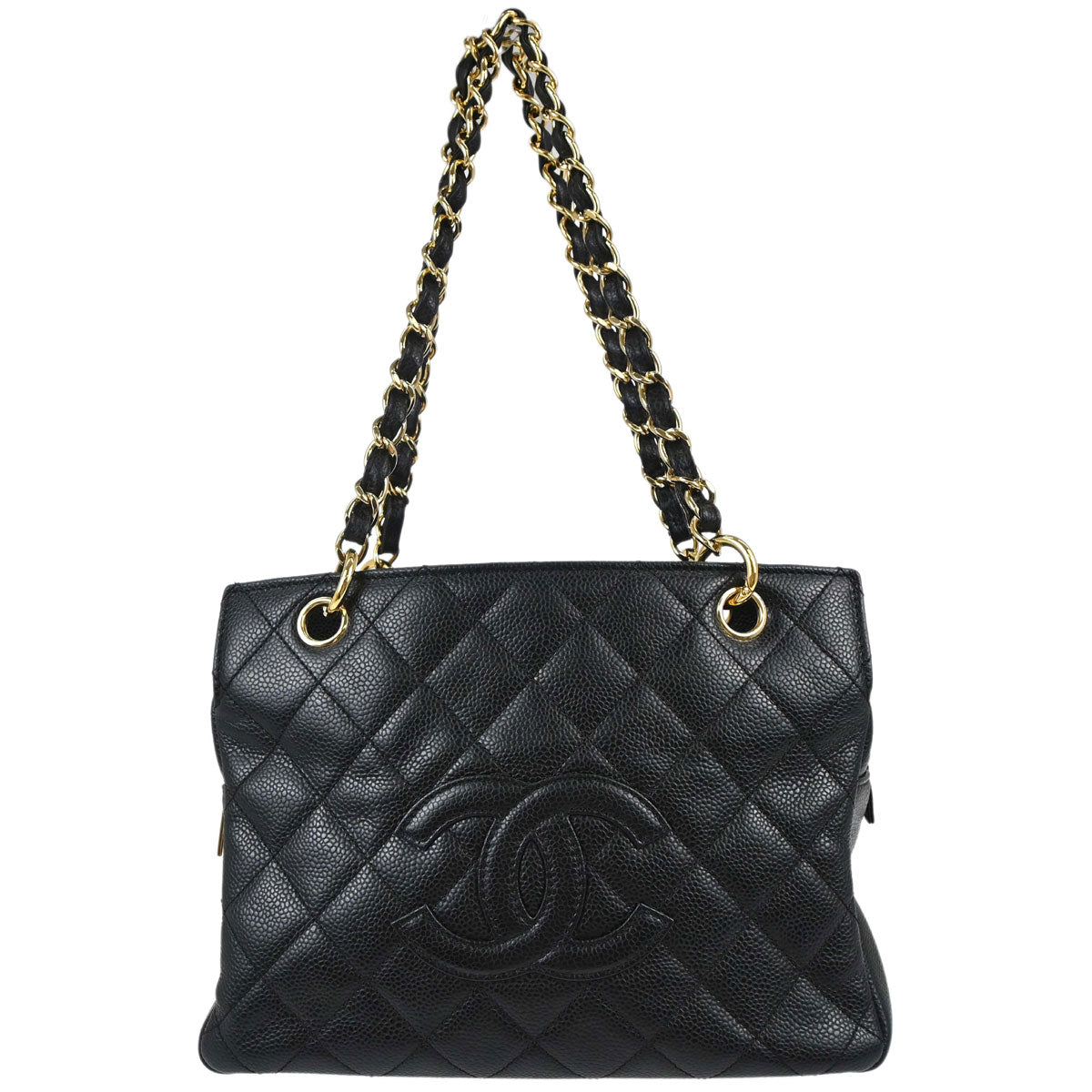 Chanel 2008-2009 Black Caviar Skin Petite Timeless Tote PTT Chain Handbag