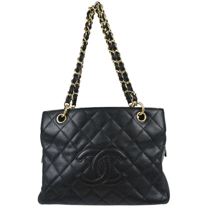 Chanel 2008-2009 Black Caviar Skin Petite Timeless Tote PTT Chain Handbag