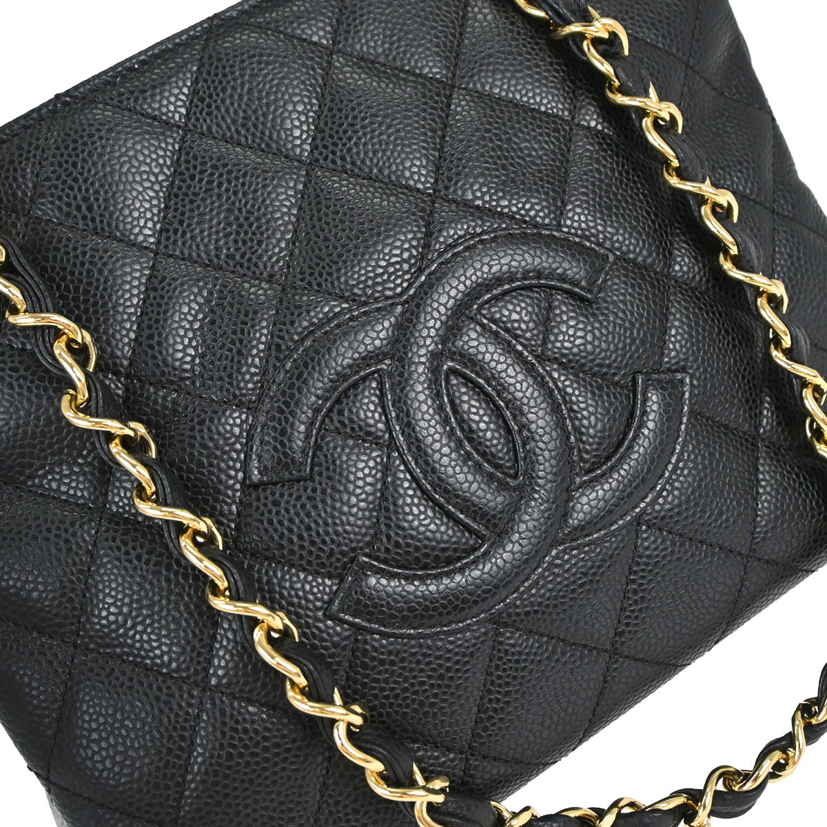 Chanel 2008-2009 Black Caviar Skin Petite Timeless Tote PTT Chain Handbag
