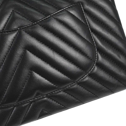 Chanel 2019 Black Lambskin Chevron Medium Classic Double Flap Shoulder Bag