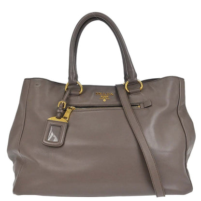 Prada Brown Leather 2way Shoulder Tote Handbag