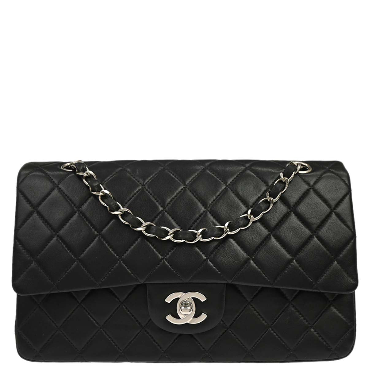 Chanel 2000-2002 Black Lambskin Medium Classic Double Flap Shoulder Bag