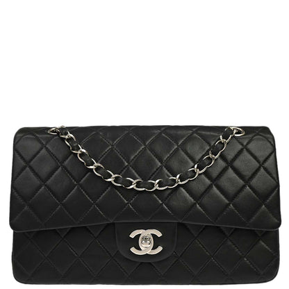 Chanel 2000-2002 Black Lambskin Medium Classic Double Flap Shoulder Bag