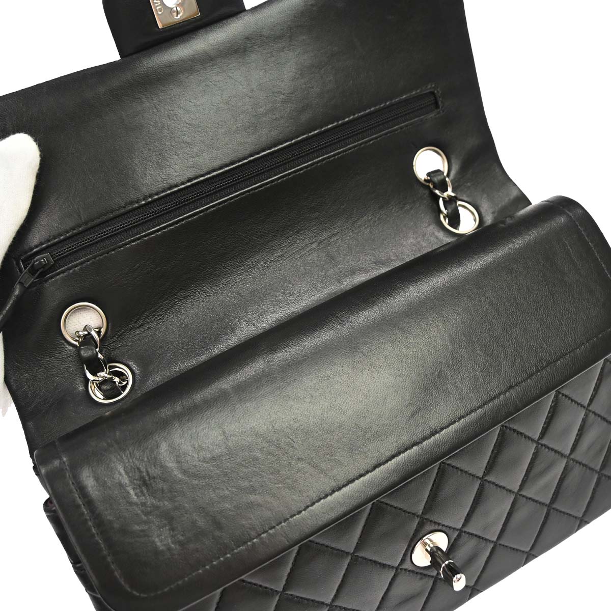 Chanel 2000-2002 Black Lambskin Medium Classic Double Flap Shoulder Bag