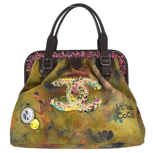 Chanel Khaki Green Canvas Graffiti On The Pavement Tote Handbag