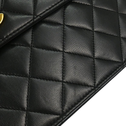 Chanel 1989-1991 Black Lambskin Double Turnlock 2way Shoulder Handbag