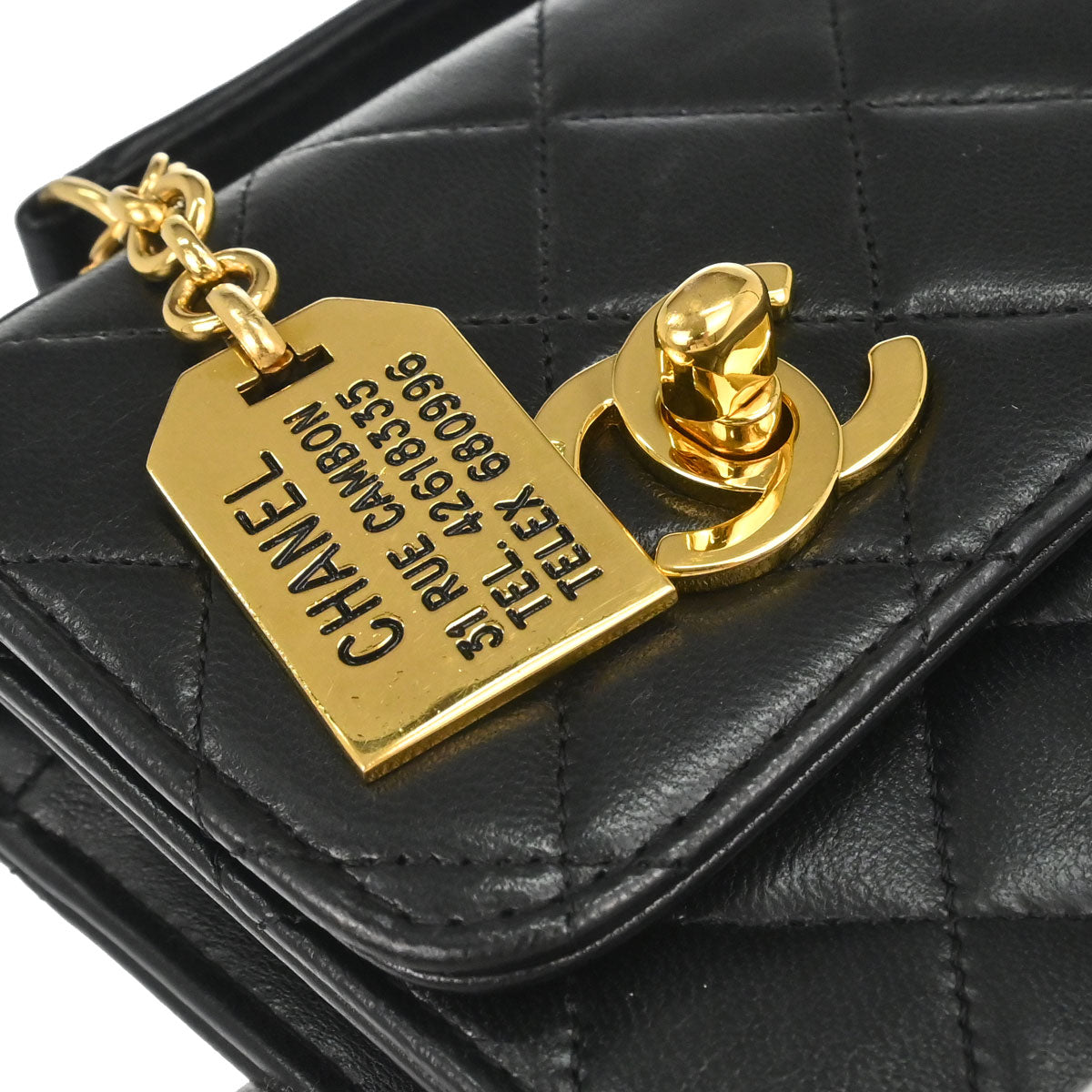 Chanel 1989-1991 Black Lambskin Double Turnlock 2way Shoulder Handbag