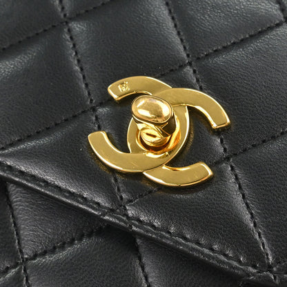 Chanel 1989-1991 Black Lambskin Double Turnlock 2way Shoulder Handbag