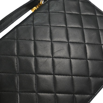Chanel 1989-1991 Black Lambskin Double Turnlock 2way Shoulder Handbag