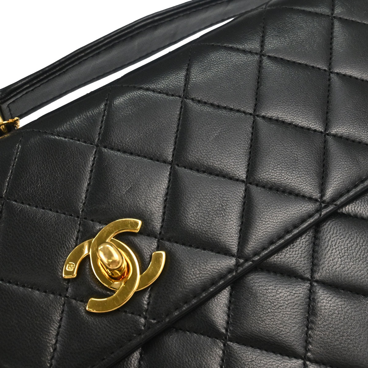 Chanel 1989-1991 Black Lambskin Double Turnlock 2way Shoulder Handbag