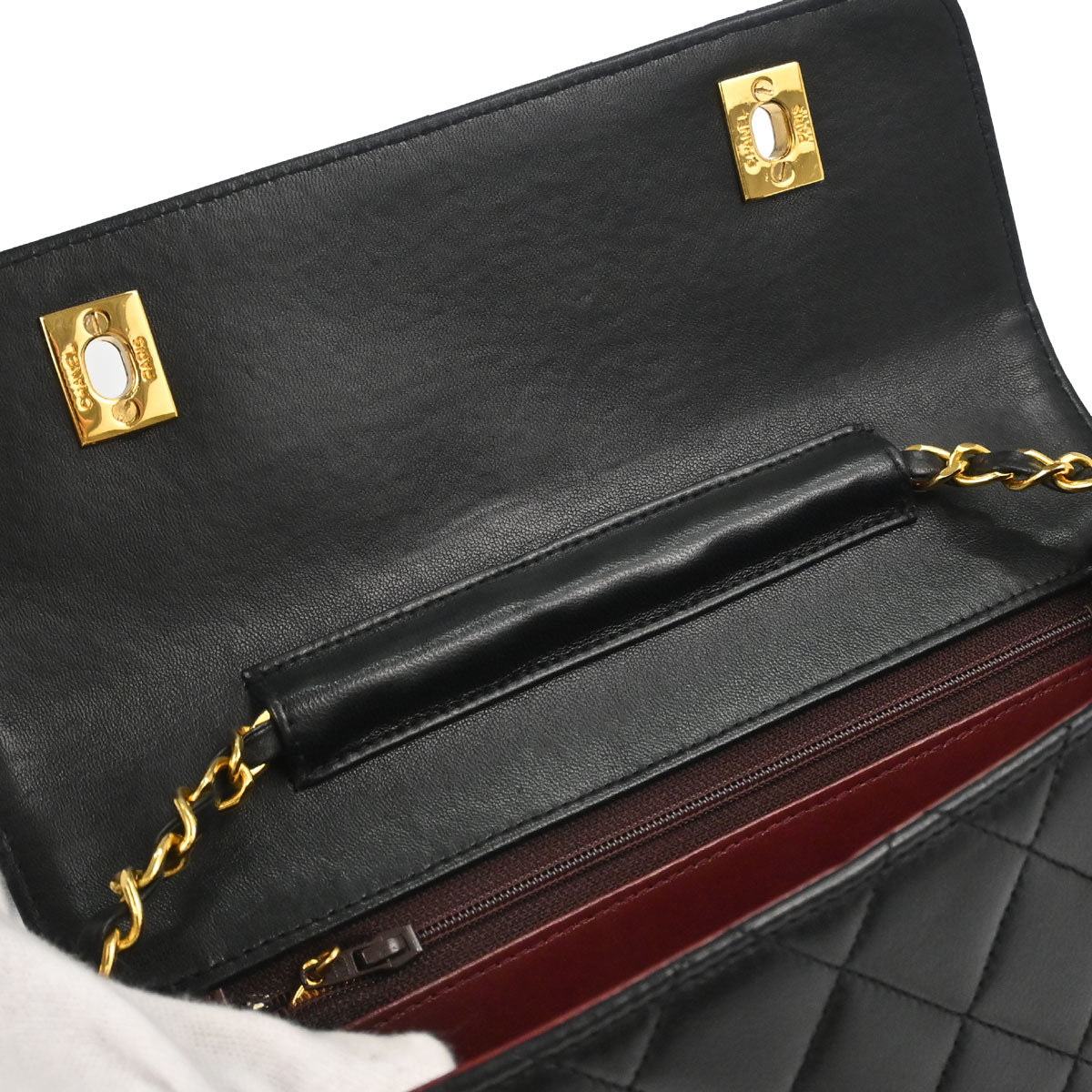 Chanel 1989-1991 Black Lambskin Double Turnlock 2way Shoulder Handbag
