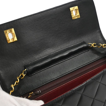 Chanel 1989-1991 Black Lambskin Double Turnlock 2way Shoulder Handbag