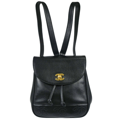 Chanel 1994-1996 Black Caviar Skin Triple CC Backpack