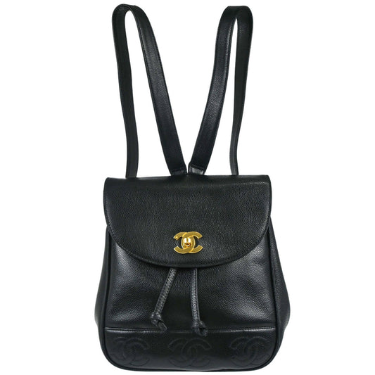 Chanel 1994-1996 Black Caviar Skin Triple CC Backpack