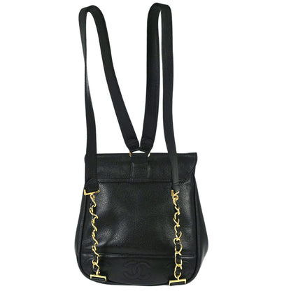 Chanel 1994-1996 Black Caviar Skin Triple CC Backpack