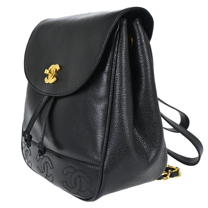 Chanel 1994-1996 Black Caviar Skin Triple CC Backpack