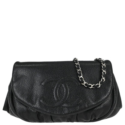Chanel 2013-2014 Black Caviar Skin Half Moon Flap WOC Wallet on Chain Shoulder Bag