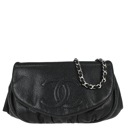 Chanel 2013-2014 Black Caviar Skin Half Moon Flap WOC Wallet on Chain Shoulder Bag