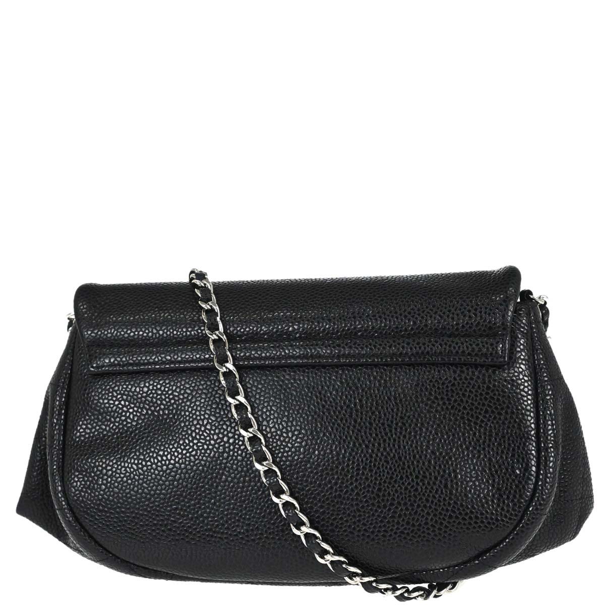Chanel 2013-2014 Black Caviar Skin Half Moon Flap WOC Wallet on Chain Shoulder Bag