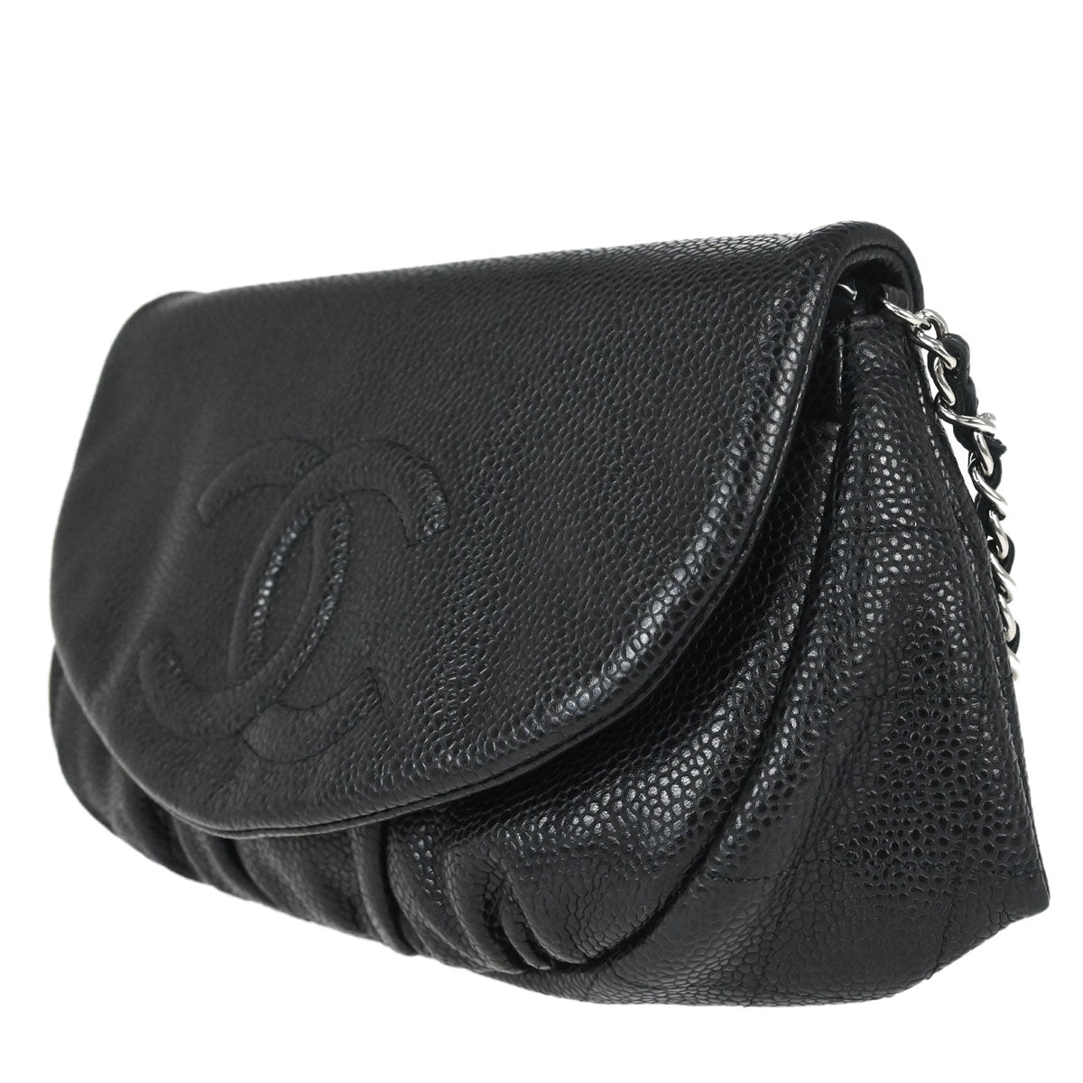 Chanel 2013-2014 Black Caviar Skin Half Moon Flap WOC Wallet on Chain Shoulder Bag