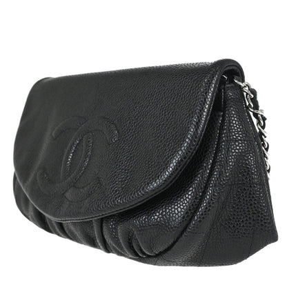 Chanel 2013-2014 Black Caviar Skin Half Moon Flap WOC Wallet on Chain Shoulder Bag