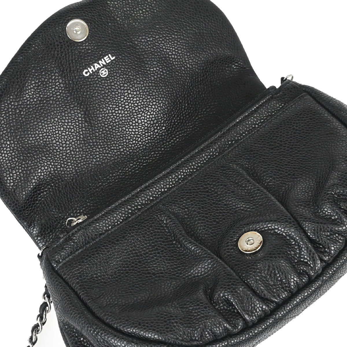 Chanel 2013-2014 Black Caviar Skin Half Moon Flap WOC Wallet on Chain Shoulder Bag