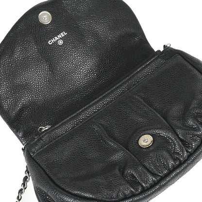 Chanel 2013-2014 Black Caviar Skin Half Moon Flap WOC Wallet on Chain Shoulder Bag
