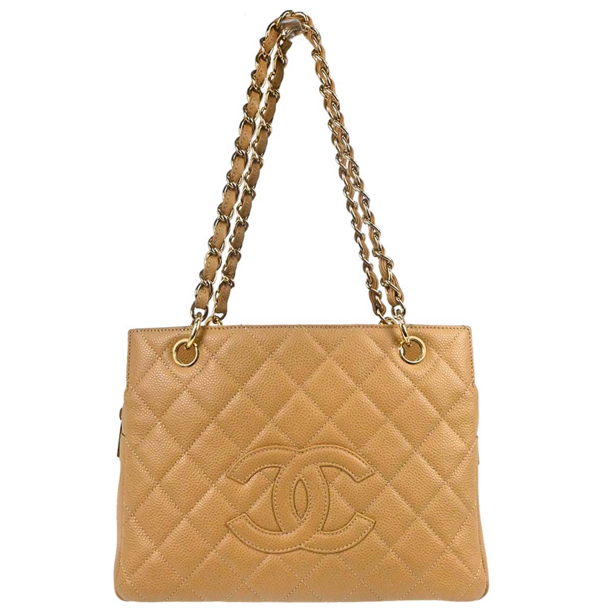 Chanel 2002-2003 Beige Caviar Skin Petite Timeless Tote PTT Chain Handbag
