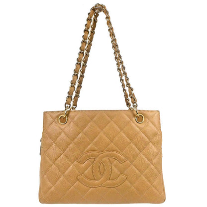 Chanel 2002-2003 Beige Caviar Skin Petite Timeless Tote PTT Chain Handbag