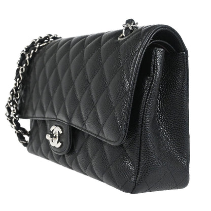 Chanel 2017-2018 Black Caviar Skin Medium Classic Double Flap Shoulder Bag