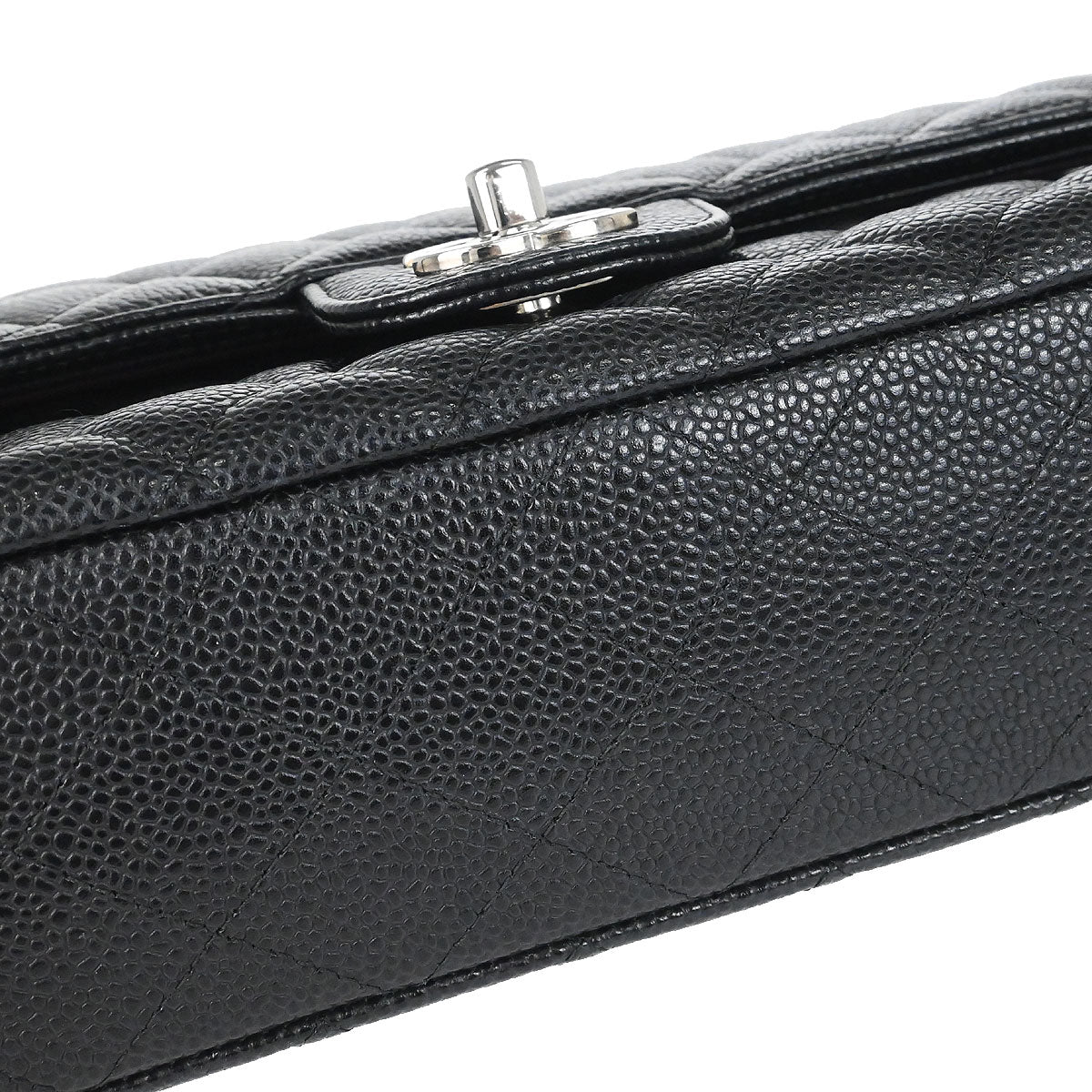 Chanel 2017-2018 Black Caviar Skin Medium Classic Double Flap Shoulder Bag