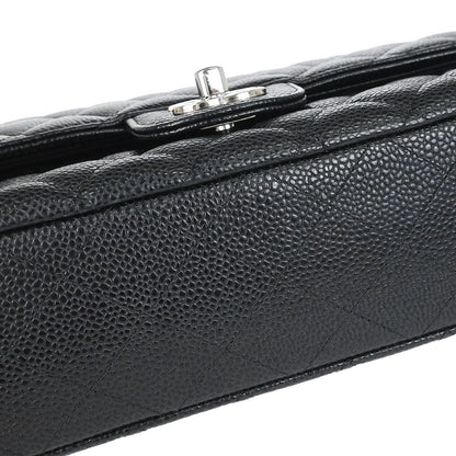 Chanel 2017-2018 Black Caviar Skin Medium Classic Double Flap Shoulder Bag