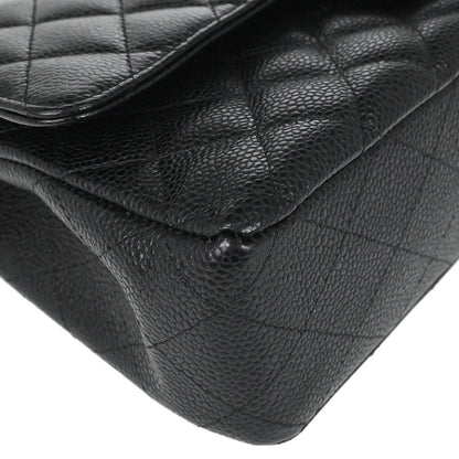 Chanel 2017-2018 Black Caviar Skin Medium Classic Double Flap Shoulder Bag