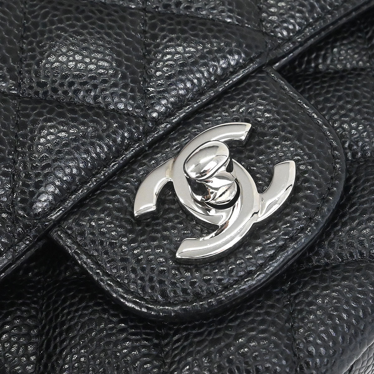 Chanel 2017-2018 Black Caviar Skin Medium Classic Double Flap Shoulder Bag