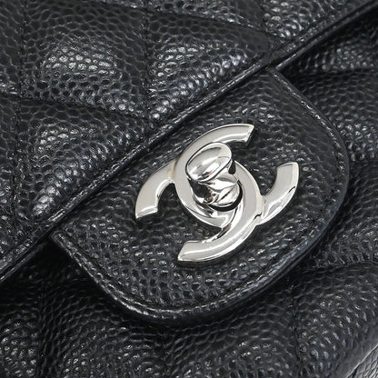 Chanel 2017-2018 Black Caviar Skin Medium Classic Double Flap Shoulder Bag