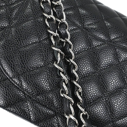 Chanel 2017-2018 Black Caviar Skin Medium Classic Double Flap Shoulder Bag