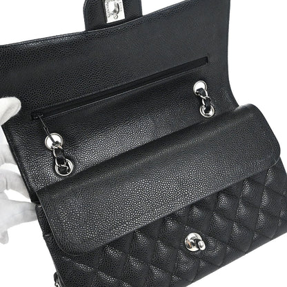 Chanel 2017-2018 Black Caviar Skin Medium Classic Double Flap Shoulder Bag